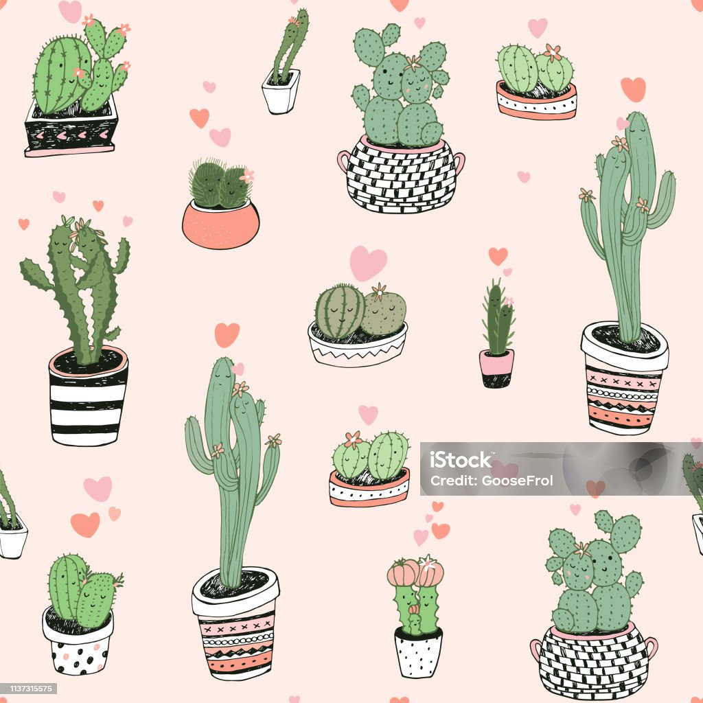 cactus seamless pattern cactus in love vector illustrations, seamless pattern Cactus stock vector