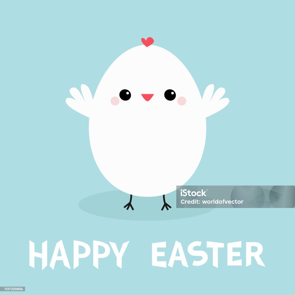 White Chicken Bird Happy Easter Egg Shape Cute Cartoon Funny Kawaii Baby  Character Flat Design Greeting Card Blue Pastel Color Background Stock  Illustration - Download Image Now - iStock