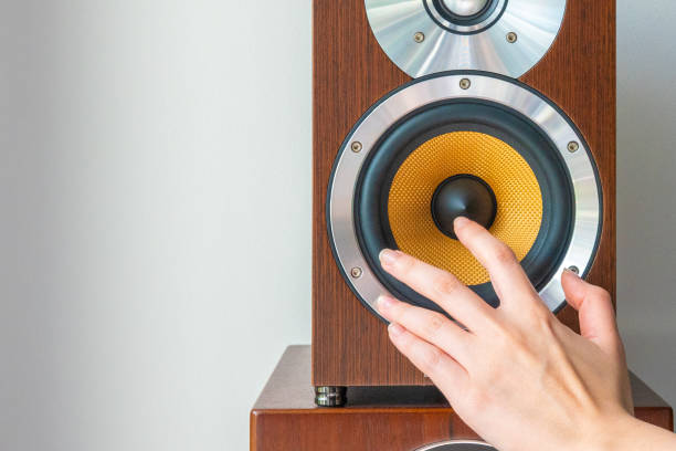 istock Touch the wooden speaker. 1137321128