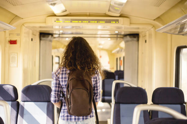 istock Young woman in train 1137322413