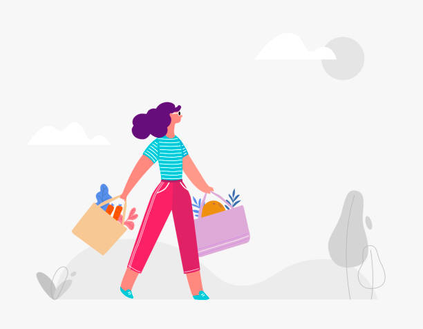 Girl with Shopping vector art illustration