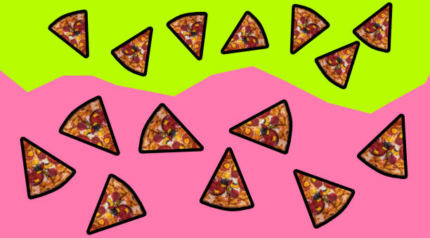 istock Group of slice of pizza on colored background 1137333108