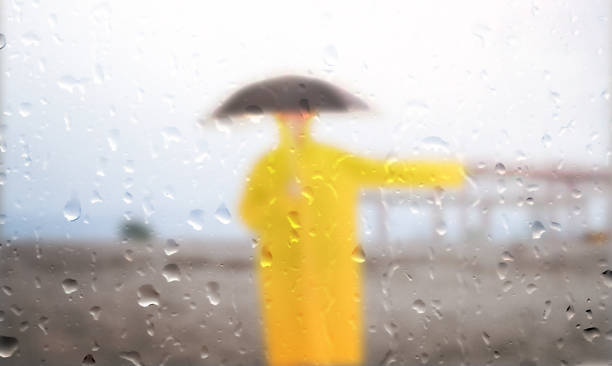 pencereli fırtınam plaj görünümü - kuvvetli yağmur stok fotoğraflar ve resimler