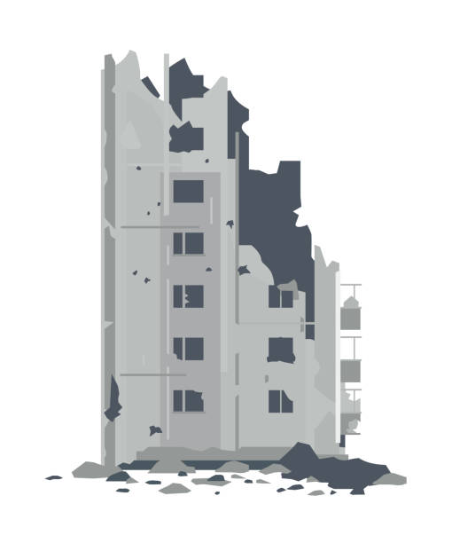 stockillustraties, clipart, cartoons en iconen met ruïnes van verwoeste gebouw - smart city