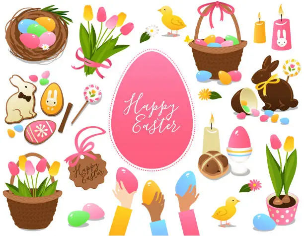 Vector illustration of Easter symbols and treats