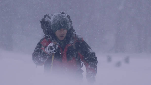 istock Alone in the mountains. Winter trip. Falling down on snow 1137337132