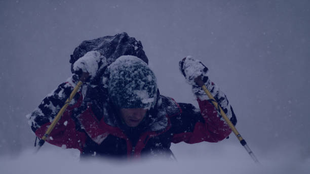 istock Alone in the mountains. Winter trip. Falling down on snow 1137337144