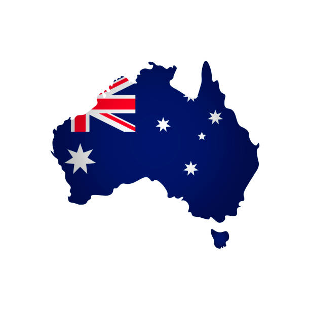 벡터 고립 된 호주 지도의 실루엣으로 단순화 된 그림 아이콘입니다. 국기 - australia stock illustrations