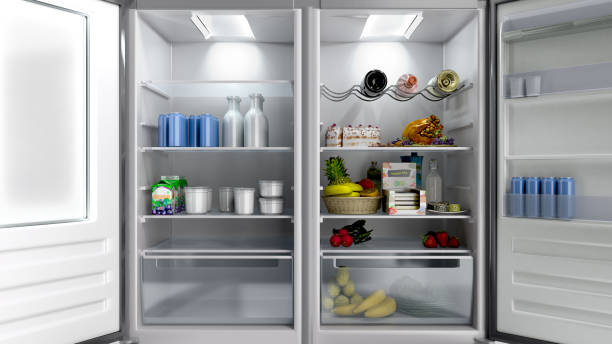 istock Open Stainless steel modern refrigerator 3d illustration 1137346217