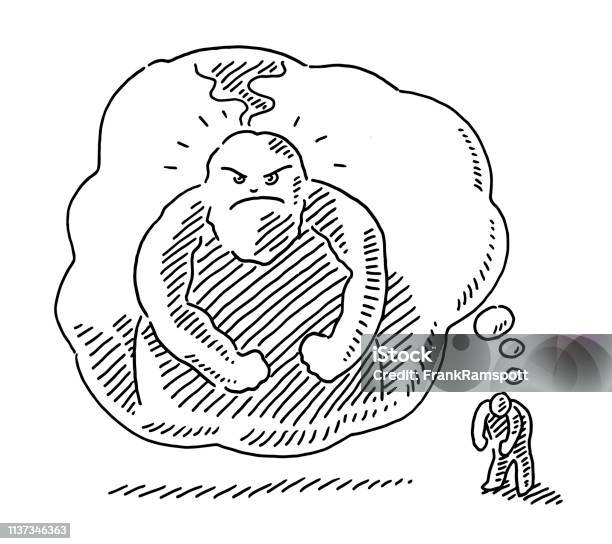 Angry Monster In Thought Bubble Drawing Stock Illustration - Download Image Now - Aggression, Anger, Black And White