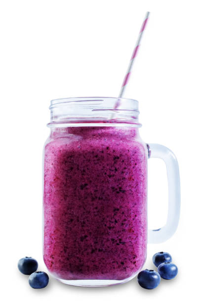 istock Blueberry banana smoothie on a white background 1137346718