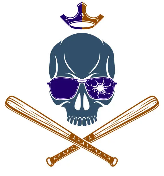 Vector illustration of Criminal tattoo ,gang emblem with aggressive skull baseball bats design elements, vector, bandit ghetto vintage style, gangster anarchy or mafia theme.