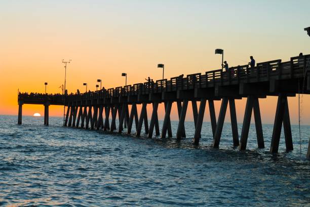 istock Tropical sunset with pier silhouette 1137347422