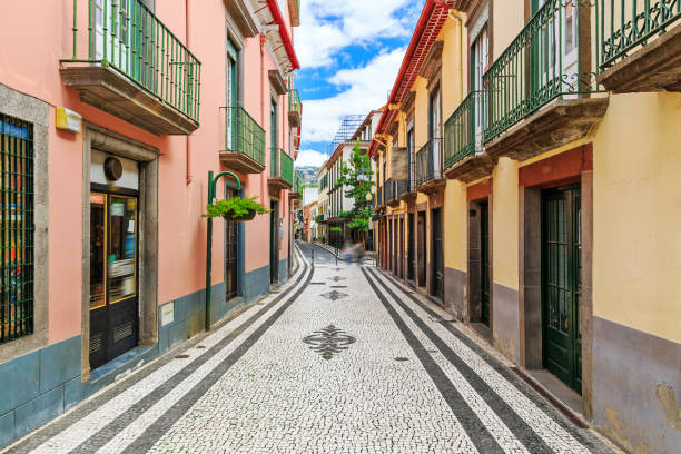 The streets of Funchal Madeira Beautiful fresh vibrant cityscape view of the authentic streets of Funchal, Madeira funchal stock pictures, royalty-free photos & images
