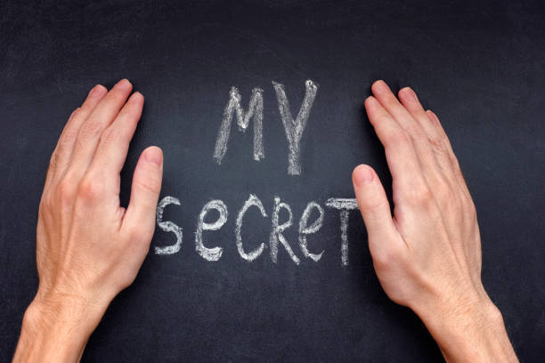 istock Hands covering up words My Secret on a chalkboard 1137347714
