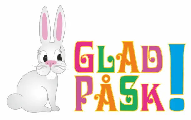 Vector illustration of Vector illustration with Bunny - rabbitt with Swedish text for Happy Easter, Glad Påsk.