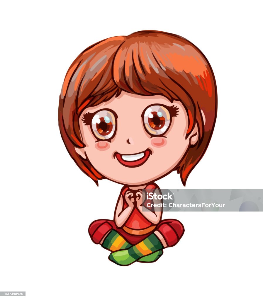 Ilustración de Pequeña Chica Alegre Manos Dobladas En Forma De Un Corazón Sentado En La Pose De Loto En Calcetines Brillantes Lindo Niño De Dibujos Animados En Estilo Anime y más Vectores Ilustración de Pequeña Chica Alegre Manos Dobladas En Forma De Un Corazón Sentado En La Pose De Loto En Calcetines Brillantes Lindo Niño De Dibujos Animados En Estilo Anime y más Vectores