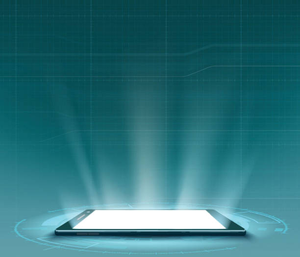 Smartphone with white blank screen. Futuristic HUD user interface Smartphone with white blank screen. Futuristic HUD user interface. Technology background. Vector illustration. mobile phone lights up stock illustrations