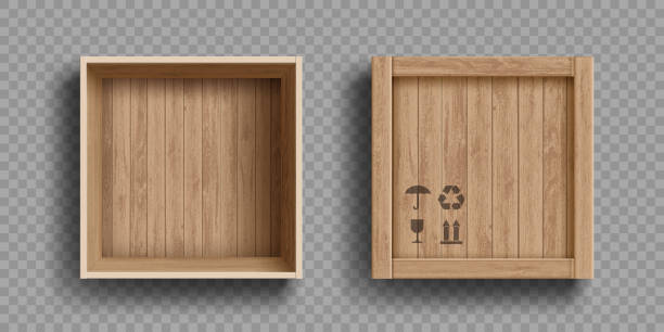 Empty open and closed wooden box. Isolated on a transparent background Empty open and closed wooden box. Isolated on a transparent background. Vector illustration. wood box stock illustrations