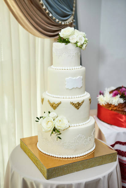 istock wedding festive multi-storey cake in white tone 1137355644