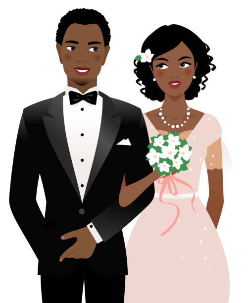 Bride and groom Young married couple african bride and groom stock illustrations