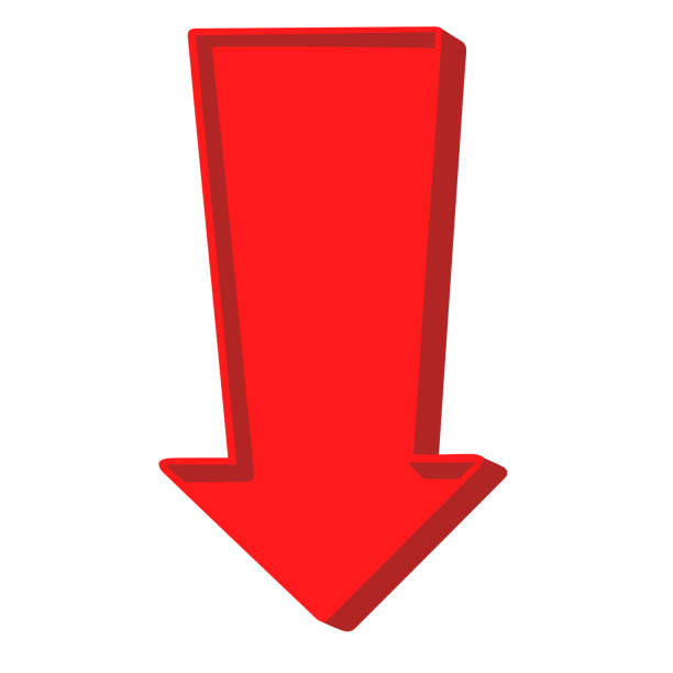 Red arrow pointing down on a white background Red arrow pointing down on a white background. moving down stock illustrations