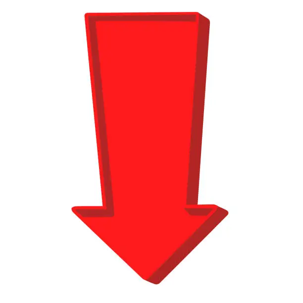 Vector illustration of Red arrow pointing down on a white background