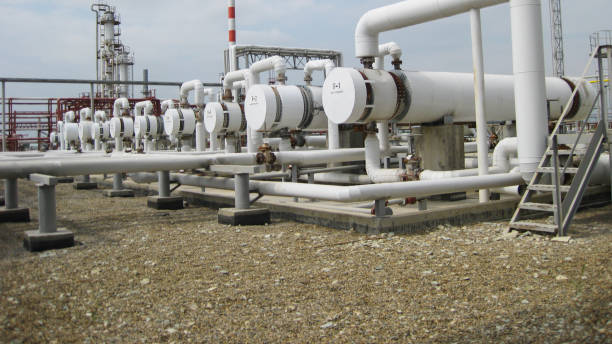 istock Heat exchangers at oil refinery. 1137366025