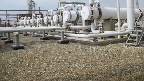 istock Heat exchangers at oil refinery. 1137366031