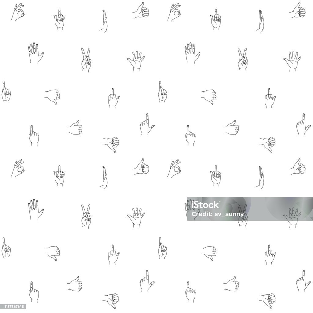 Clear Pattern Hand Hands Gestures Seamless Background Pattern Hand Drawn Design On White ...