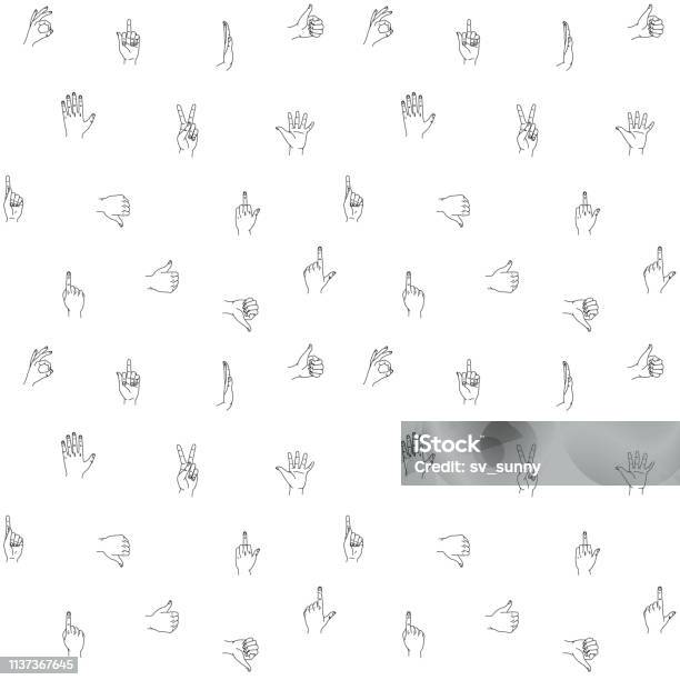 Left Hand Pattern Background Hands Gestures Seamless Background Pattern Hand Drawn Design On White ...