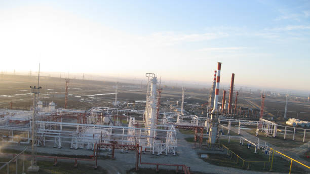 istock oil refinery. Equipment for primary oil refining 1137369655