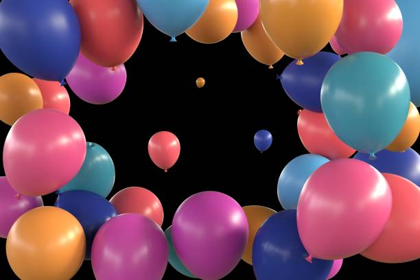 istock Birthday decorations.Holiday background. Colorfull Ballons frame. 3d render 1137371106