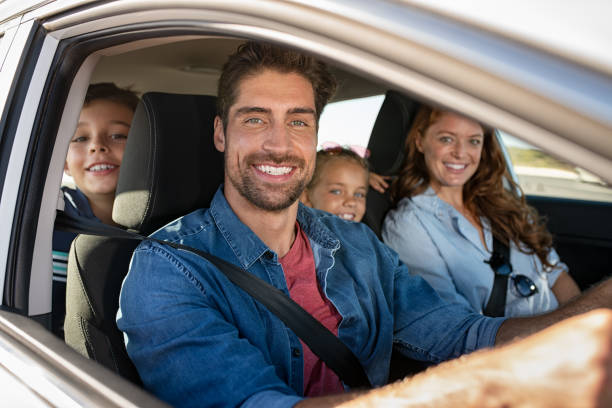 istock Happy family in car 1137373371