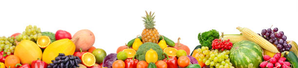 istock Collection fresh fruits and vegetables isolated on white background. Panoramic collage. 1137373418