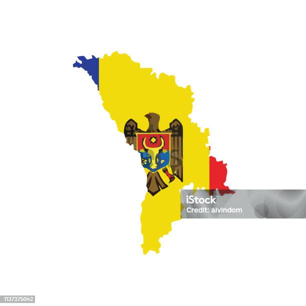 Map With Color Flag Of Moldova Stock Illustration - Download Image Now - Map, Moldova, Flag