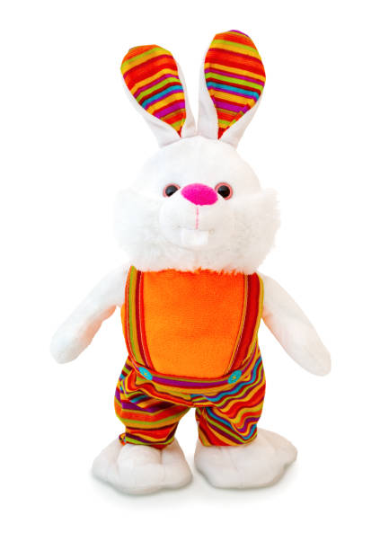 istock Colorful rabbit plush doll isolated on white background. Rabbit plush stuffed puppet on white backdrop. Colored stuffed rabbit toy. Easter Bunny. Easter Hare. 1137375232