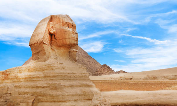 istock Profile of the Great Sphinx with the pyramid in the background. 1137379681
