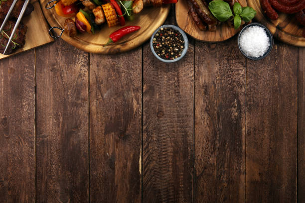 istock Assorted delicious grilled meat and skewer with vegetable on rustic table 1137395315