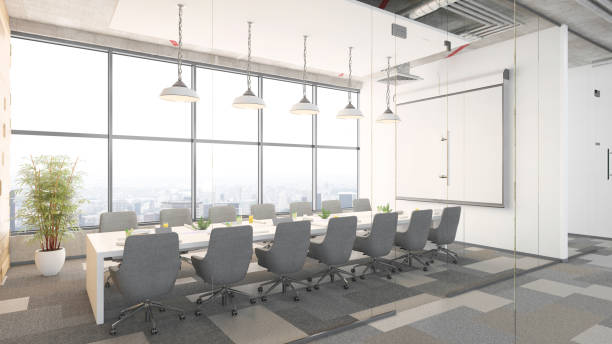 istock Contemporary open plan office interior with conference room 1137396774