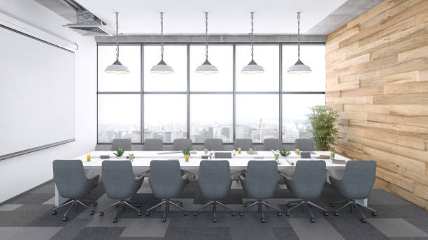 istock Contemporary open plan office interior with conference room 1137396779