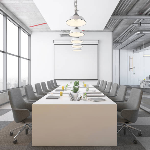 istock Contemporary open plan office interior with conference room 1137396804