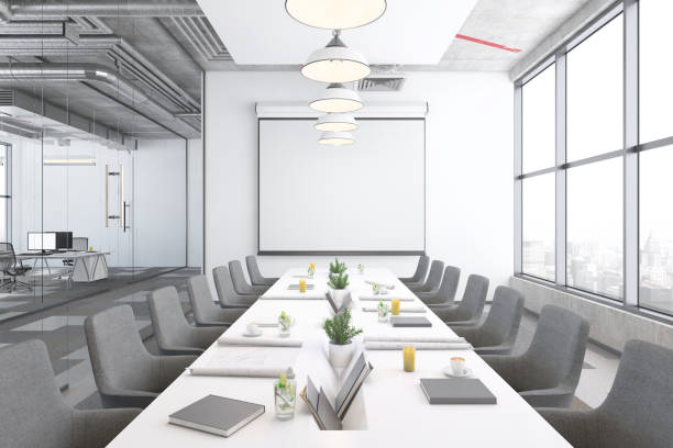 istock Contemporary open plan office interior with conference room 1137396805