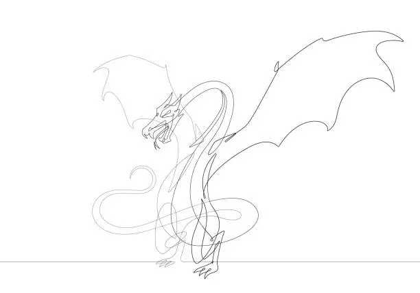 Vector illustration of Fantasy Dragon One Continuous Line Vector Graphic