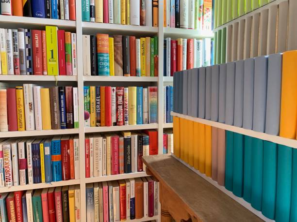istock Colorful generic and real books in white shelves 1137400486