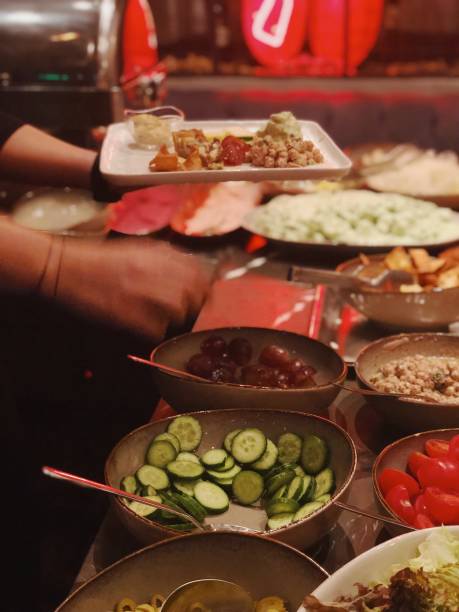 istock Open buffet with fresh salad and aperitifs 1137402194