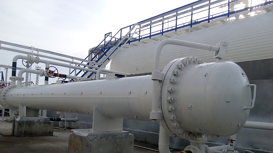 Heat exchanger in a refinery. The equipment for oil refining.