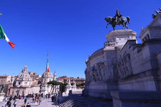 The Vittorio Emanuele II Monument or Altare della Patria. Monument built in honor of Victor Emmanuel II, the first king of a unified Italy,  March, 2019, Rome, Italy