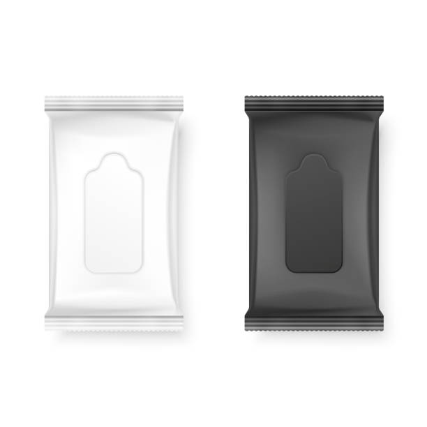 istock Vector Realistic 3d White and Black Wet Wipes Package Icon Set Closeup Isolated on White Background. Design Template of Napkins, Cosmetic, Food, Product or Other Packaging for Mockup. Top view 1137404464