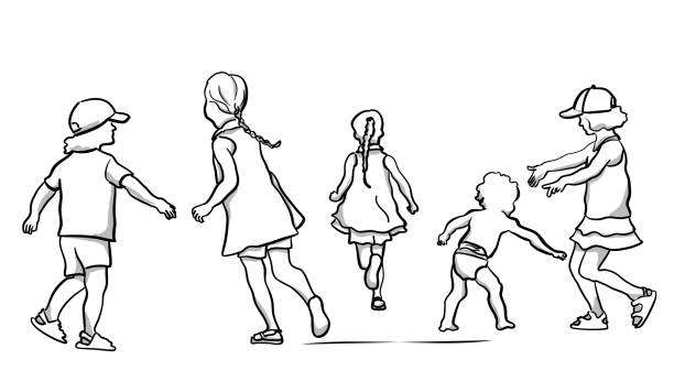 Sibblings Playing Group of sibblings playing outside together baby heart rate stock illustrations
